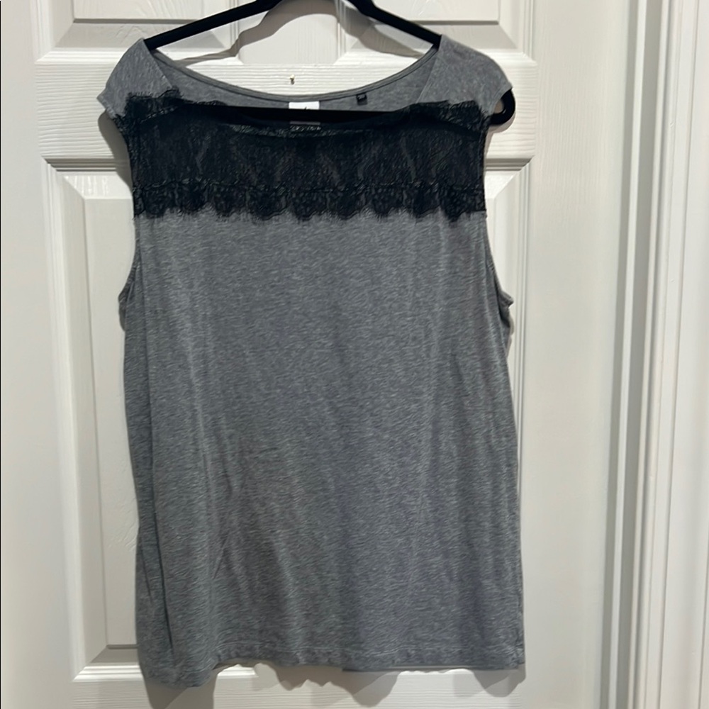 COPY - Gray Sleeveless Lace Trim Tank Top